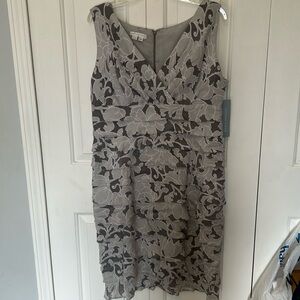 London Times Sz 14 Silver Gray sleeveless Ruffle Dress NWT B928